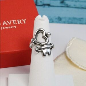 James Avery Silver Heart and Key Ring
